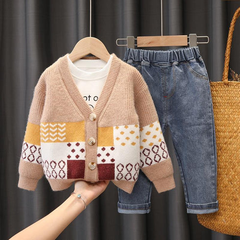 Boy's Sweater Cardigan Three-Piece Set